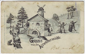 AK Gruss von der Altweibermühle Humor 1900