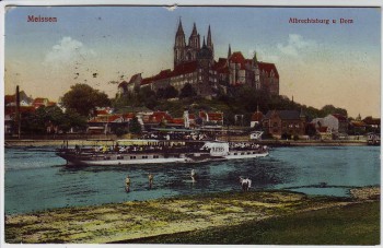 AK Meissen Albrechtsburg Dom Dampfer Rathen badende Menschen 1929