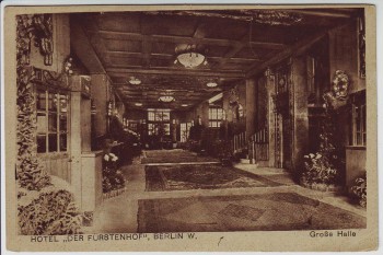 AK Berlin Tiergarten Hotel Der Fürstenhof Potsdamer Platz Große Halle 1920