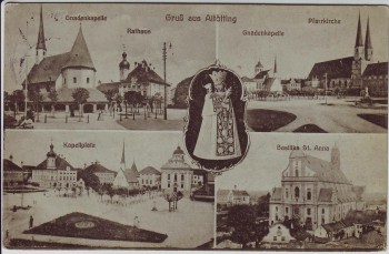 AK Mehrbild Gruß aus Altötting Gnadenkapelle Pfarrkirche Kapellplatz 1929