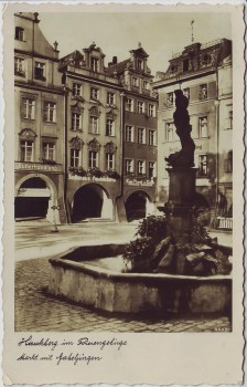 AK Foto Hirschberg im Riesengebirge Jelenia Góra Markt mit Gabeljürgen Schlesien Polen 1938