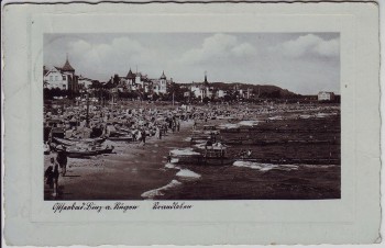 AK Foto Ostseebad Binz auf Rügen Strandleben viele Menschen Fahnen 1935
