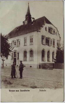 AK Gruss aus Sundheim Schule mit Soldaten bei Kehl 1920 RAR