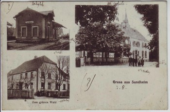 AK Gruss aus Sundheim Bahnhof Ortsansicht bei Kehl 1920 RAR