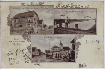 VERKAUFT !!!   AK Gruß aus Oberenzen Oberentzen Schule Ill Wirtschaft bei Ensisheim Haut-Rhin Elsass Frankreich 1919 RAR