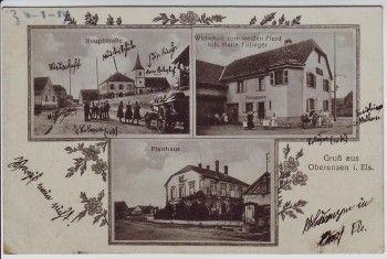 VERKAUFT !!!   AK Gruß aus Oberenzen Oberentzen Hauptstraße Pfarrhaus Wirtschaft bei Ensisheim Haut-Rhin Elsass Frankreich 1919 RAR