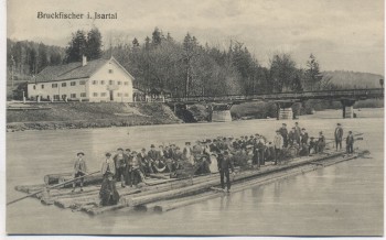 AK Bruckfischer im Isartal am Gasthaus Bruckenfischer Dürnstein b. Egling Schäftlarn 1914 Sammlerstück RAR