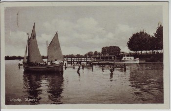 AK Leipzig Knauthain Stausee mit Schiffen 1955