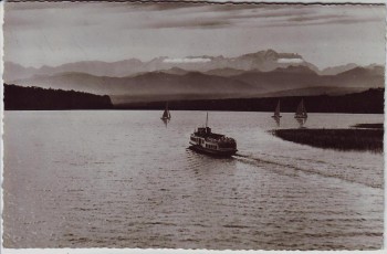 AK Foto Ammersee gegen Wetterstein Dampfer Utting 1950