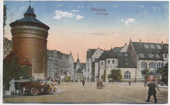 AK Nürnberg Königstor mit Auto und Menschen 1919
