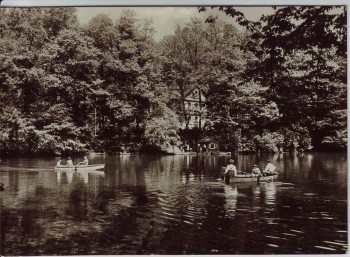AK Foto Crimmitschau Sahnpark Gondelteich mit Gaststätte Forsthaus 1969
