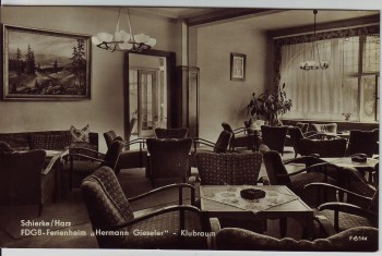 VERKAUFT !!!   AK Foto Schierke FDGB-Ferienheim Hermann Gieseler Klubraum bei Wernigerode Harz 1958
