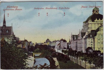 AK Nürnberg Neues Stadttheater Hauptbahnhof Germanisches Museum 1912
