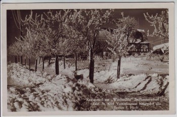 VERKAUFT !!!   AK Foto Seifhennersdorf in Sachsen Restaurant zur Windmühle Windmühlberg im Winter 1940 RAR
