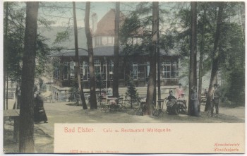 AK Bad Elster Cafe und Restaurant Waldquelle mit Menschen 1900