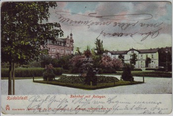 AK Rudolstadt Bahnhof mit Anlagen 1907