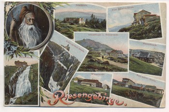 AK Riesengebirge mit Rübezahl und 8 Bauden Schlesien 1915