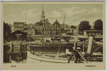 VERKAUFT !!!   AK Stade Alter Hafenpartie mit Schiff Niedersachsen 1920