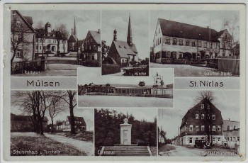 VERKAUFT !!!   AK Mehrbild Mülsen St. Niclas Gasthof Schützenhaus Ehrenmal ... 1936
