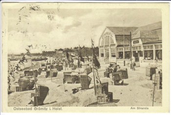AK Ostseebad Grömitz in Holstein Strand mit Strandhalle 1926