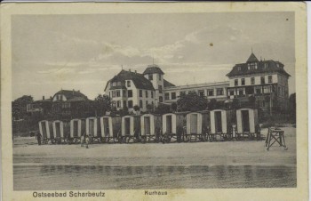 AK Ostseebad Scharbeutz Kurhaus mit Umkleidewagen 1930