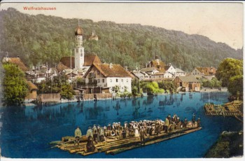 AK Wolfratshausen Ortsansicht mit Floß Menschen 1912