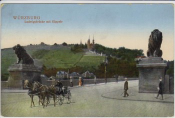 AK Würzburg Ludwigsbrücke mit Käppele Pferdekutsche 1910