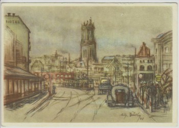 Künstler-AK Wuppertal Barmen Pastell von August Bröcker Alter Markt 1950