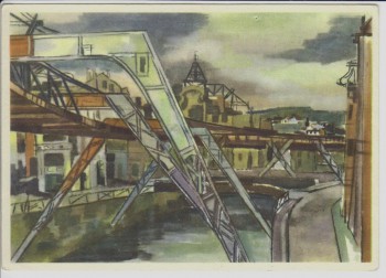 Künstler-AK Wuppertal Aquarell von Karl Barth Schwebebahn 1950