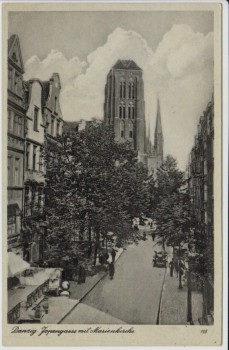 AK Danzig Gdańsk Jopengasse mit Marienkirche Pommern Polen 1935