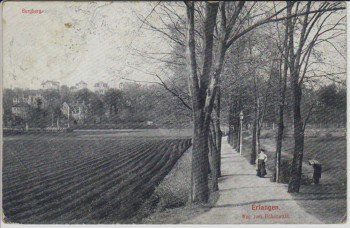 AK Erlangen Weg zum Eichenwald mit Burgberg 1910