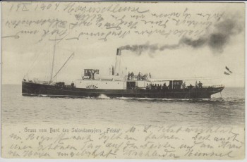 AK Gruss vom Bord des Salondampfers Frisia Schiff Werft Janssen & Schmilinsky Højer Sogn Hoyer Nordschleswig 1904 RAR