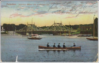 AK Potsdam Glienicker Brücke vom Jungfernsee aus Matrosen Boote Feldpost 1915