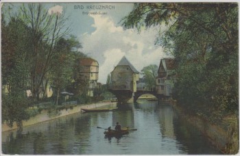 AK Bad Kreuznach Brückenhäuser Boot 1906