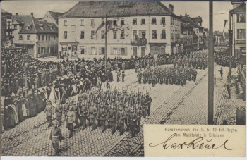 AK Erlangen Parademarsch des k. b. 19. Inf.-Regts. am Marktplatz 1906 RAR