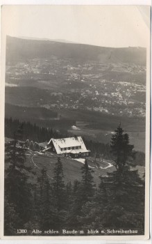 AK Foto Alte schlesische Baude mit Blick nach Schreiberhau Szklarska Poręba Schlesien Polen 1933