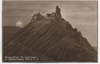 AK Goldrand Riesengebirge Die Schneekoppe bei Sonnenaufgang Śnieżka Schlesien Polen 1927