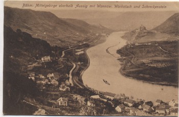 AK Böhm. Mittelgebirge oberhalb Aussig mit Wannow, Workotsch und Schreckenstein b. Ústí nad Labem Tschechien 1920