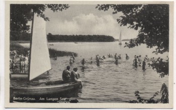 AK Berlin-Grünau Am Langen See Boote mit Menschen 1950