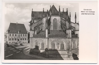 AK Foto Osnabrück Markt mit Rathaus und Marienkirche 1950