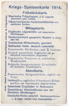 VERKAUFT !!!   AK Kriegs-Speisekarte Bayrische Prügelsuppe ... 1.WK Weltkrieg 1914