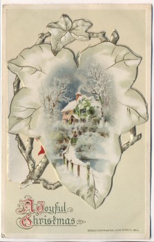Präge-AK Klappkarte A Joyful Christmas Efeu mit Winterstern John Wisch 1914 RAR