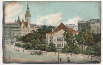 AK Leipzig Partie am alten Theater mit Straßenbahn 1909