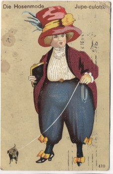 AK Die Hosenmode Jupe-culotte Frau in Hose mit Hund 1911