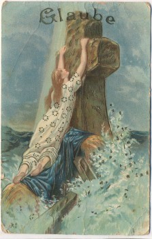 Präge-AK Glaube Frau vor Kreuz Golddruck Religion 1909