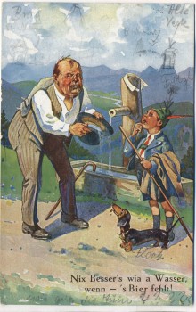AK Scherzkarte Mann Wasser trinkend Stempel Gruss von der Fürther Kirchweih Fürth 1931