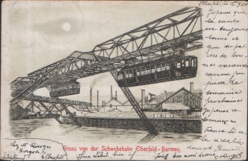 AK Gruss von der Schwebebahn Elberfeld - Barmen Wuppertal 1905