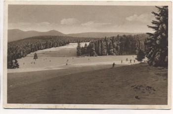 AK Oberhof Golfwiese mit Skifahrern 1930