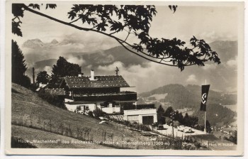 VERKAUFT !!!   AK Foto Berchtesgaden Haus Wachenfeld des Reichskanzler Hitler a. Obersalzberg mit Fahne und Autos 1934