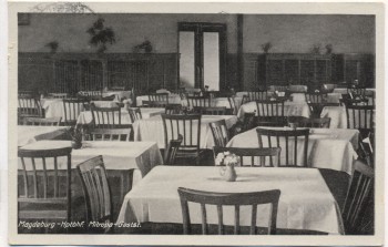 AK Magdeburg Hauptbahnhof Mitropa-Gaststätte Innenansicht 1954